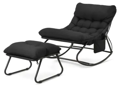 Produktbild von Schaukelstuhl mit Hocker Gepolstert Gartenschaukel Loungeliege