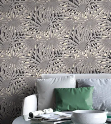 Produktbild von NEWROOM Tapete Grau Vliestapete Leicht Glänzend - Dschungeltapete Floral Schwarz  Dschungel Blumen Blumentapete Tropisch Blätter