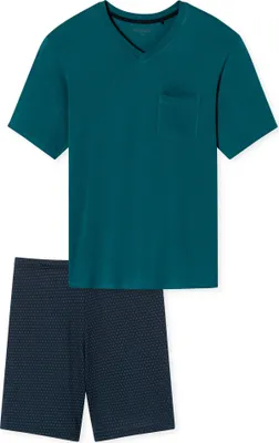 Produktbild von SCHIESSER Herren Schlafanzug Set - kurz, V-Ausschnitt, Baumwolle Blau 2XL