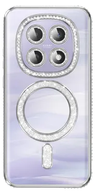 Image de Coque de protection Avizar pour Redmi Note 15, compatible MagSafe, avec strass et finition argentée