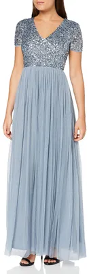 Produktbild von Maya Deluxe Damen Dusty Blue V-Hals Versierd Maxi Jurk Brautjungfernkleid, Blau,