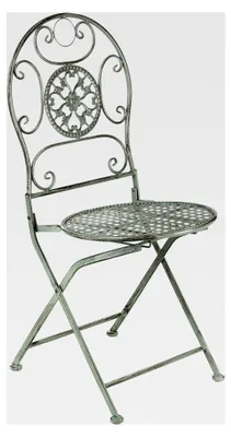 Produktbild von Metallstuhl | 93 cm | Antikgrün | klappbarer Garten- und Balkonstuhl im Vintage- und Landhausstil | stabiler Bistrostuhl für Garten, Terrasse, Eingangsbereich und Outdoor-Dekoration