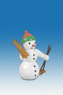 Produktbild von Holzfigur Schneemann mit Ski und Stöcke Höhe 6,5cm NEU