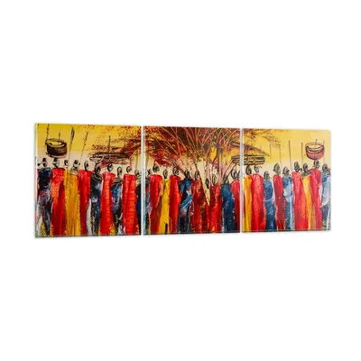 Produktbild von Bilder auf glas - Afrika Stamm - 90x30cm - Glasbilder - Wandbilder - Bilder - Kunstdruck - zum Aufhängen bereit - Wanddekoration aus Glas - Glas Bilder - Wandbild auf Glas - 3 Teile - GCA90x30-3752