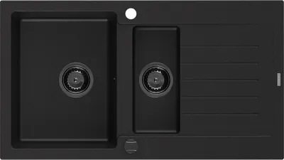 Produktbild von Mexen Matias 1,5-Becken-Granitspüle mit Abtropffläche 900 x 505 mm, Schwarz, Siphon Schwarz - 6502901505-77-B