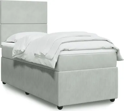 Produktbild von Design Boxspringbett mit Matratze Hellgrau 80x200 cm Samt, Klassische Betten 2024 Neu