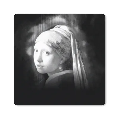 Produktbild von MuchoWow® Mauspad Mousepad Das Mädchen mit dem Perlenohrring - Johannes Vermeer - Schwarz und weiß 20x20 cm - Mousepads - Maus Mat - Pad - Mausunterlage - Desk Mat - Bureauartikeln