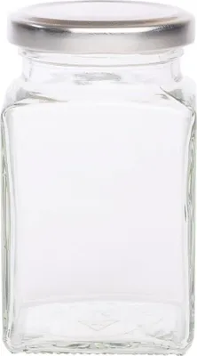 Produktbild von 12 quadratische Kräuterbehälter mit 24 Etiketten und silbernen Deckeln - 260 ml
