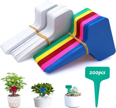 Immagine prodotto di 200 piantine in plastica per esterni, 100 bianche + 100 colorate, resistenti agli agenti atmosferici, ideali per etichettare le piante