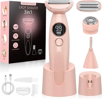 Produktbild von 3-In-1 Intimrasierer Gesichtshaarentferner für Frauen, Elektrisch Nass-Trockenrasierer IPX7 Trimmer Damen,für Bikinizone Achseln Beine,USB-Aufladung