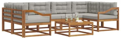 Produktbild von vidaXL Outdoor-Sofagarnitur mit Kissen 7 pcs Natürlich und Hellgrau