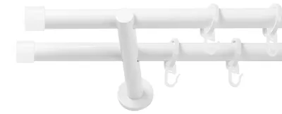 Produktbild von SN Deco Gardinenstange Brest, 19 mm, 2-läufig, Stahl, Komplett-Set mit Ringen, Auflageträger, 180 cm, weiß