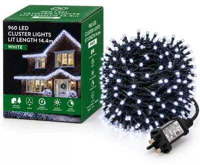 Cluster-Lichterkette 960 LEDs, 8 Modi, Timer, 24,4 m, kaltweiß