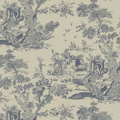 Obrázok produktu pre Uniqoos® Samolepiaca vintage tapeta, 41 x 300 cm – PVC, béžová/modrá, s motívom stromov, pávi a vtákov, odolná voči vode a oleju, odnímateľná