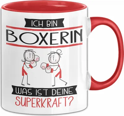Produktbild von Boxerin Geschenk Tasse Ich Bin Boxerin Was Ist Deine Superkraft Geschenkidee Lustig Geburtstag Weihnachten (Rot)