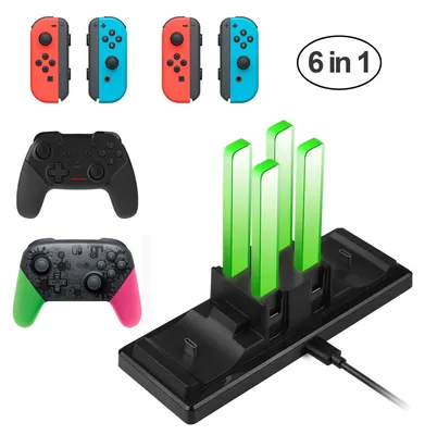 Obrázek produktu pro EXTSUD 6 v 1 nabíjecí stanice s řadičem pro Switch, 4 sloty, pro Switch a USB-C