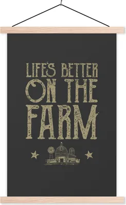 Produktbild von MuchoWow® Textilposter Vintage - Bauernhof - Tiere 40x60 cm mit holzfarbenen Rahmen - Poster