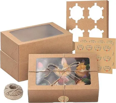 Produktbild von 20 Stück faltbare, e Cupcake-Boxen – 4-teilige, tragbare Cupcake-Box mit Fenster und Einsatz für n – Geschenkverpackung für Muffins, Cupcakes, kleine Kuchen, Desserts, Kekse, Torten (Braun)