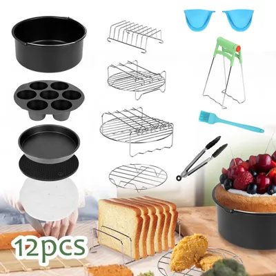 Zdjęcie produktu dla Akcesoria do frytkownicy na gorące powietrze Hengda, zestaw 12 sztuk akcesoriów do frytkownic o pojemności 3,5–5,8 litrów