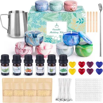 Produktbild von Famanu Kerzenmacher Set - Inkl. Bienenwachs, 6 Duftölen und 9 Kerzenbehältern