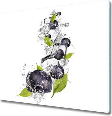 Produktbild von Glas Herdabdeckplatte 60x52 cm Spritzschutz Glasabdeckplatte Schneidebrett Blaubeeren mit Eis