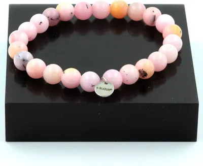 Produktbild von Rosa Opal Perlenarmband, 8 mm Perlen, 19-20 cm Länge, Handgefertigt in Frankreich