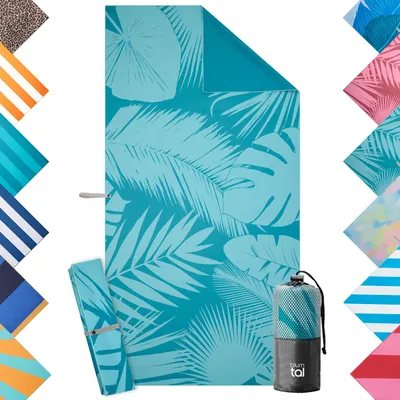 Produktbild von Blumtal Mikrofaser Strandtuch 90x180 cm – Türkis Palmen-Motiv, sandfrei, kompakt & schnelltrocknend
