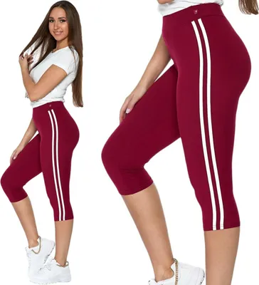 Produktbild von MORAJ Dámske legíny 1100-016 3/4 legíny s pruhmi Športové tepláky Fitness nohavice - červené bordové - S/M