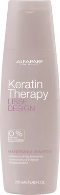 A bottle of Alfaparf Milano Keratin Therapy Lisse Design Maintenance Shampoo.