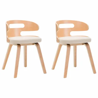 Image de vidaXL Chaise de salle à manger 2 pcs. Crème bois courbé et similicuir