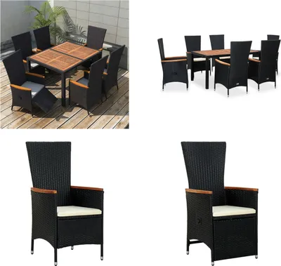 Produktbild von vidaXL 7 tlg. Garten Essgruppe Poly Rattan Akazienholz Schwarz - Gartenmöbel-Set - Gartenmöbel-Sets - Gartentisch Und Stühle - Gartentische Und Stühle