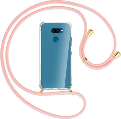 Produktbild von Handykette Backcover-Schutzhülle mit Band (Metall goldfarben) für LG K40S LMX430 - rosa
