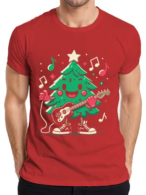 Obrázek produktu pro Pánské tričko Christmas Tree Guitar - Vánoční dárek, červené, S