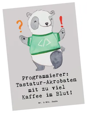 Produktbild von Mr. & Mrs. Panda Grußkarte Programmierer Kaffeeheld - Grau Pastell - Geschenk, IT, Tastatur, Ansichtskarte, Postkarten, Virtuosen, Berufe, Beruf, Ansichtskarten, Humor