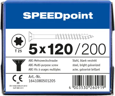Produktbild von ABC SPEEDpoint Senkkopf T25 Teilgewinde Schabenut A2J 5x120mm (200)