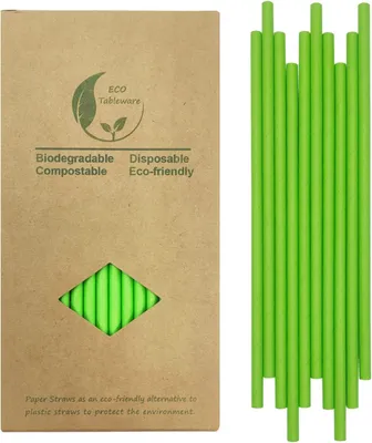 Imagen del producto de Pajitas de papel verdes, 100 unidades, de 19,8 cm de largo, biodegradables, para cócteles