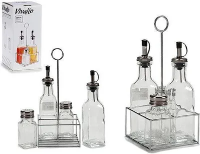 Produktbild von Gewürzständer Edelstahl Menage 5 teilig Gewürzregal Gewürzdosen Gewürzglas