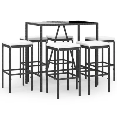 Produktbild von vidaXL 7-tlg. Gartenbar-Set mit Kissen Schwarz Poly Rattan