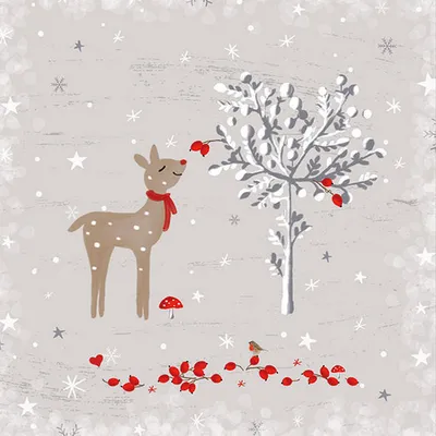 Produktbild von RP 20 Servietten Sniffing Deer - Reh schnuppert an Winterbeeren 33x33cm