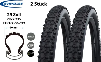 Produktbild von 2 Stück 29 Zoll SCHWALBE SMART SAM Reifen 60-622 ADDIX 29x2.35 Draht