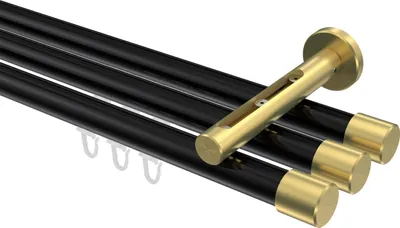 Produktbild von Interdeco Innenlaufstange / Gardinenstange mit Innenlauf Schwarz / Messing-Optik, Typ Siteno Santo (Kappe), 20 mm Ø 3-läufig, 100 cm