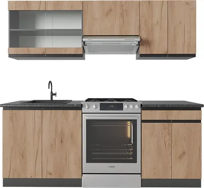 Produktbild von Vicco Küchenzeile R-Line, 200 cm J-Shape, Goldkraft Eiche/Anthrazit
