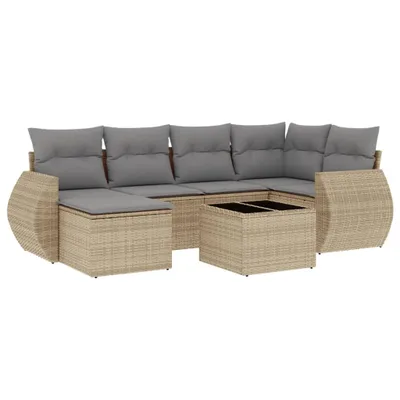 Immagine prodotto di vidaXL Set di divani da giardino 7 pezzi con cuscini Beige poly rattan