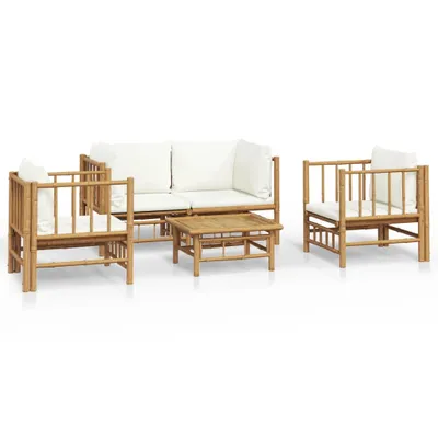 Obrázok produktu pre vidaXL 5-dielna záhradná súprava s krémovo bielymi vankúšmi Bamboo