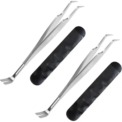 Produktbild von Profi Zeckenzange 2 in 1 Edelstahl mit Lederbeutel 2 Stück