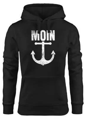 Produktbild von Hoodie Damen Moin Anker Retro Print Aufdruck Maritim Nordisch Kapuzen-Pullover Fashion Streetstyle Neverless® schwarz M