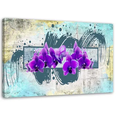 Produktbild von Leinwandbild lila orchideen abstrakt 90x60 cm Feeby lila wandbild bereit zum aufhängen