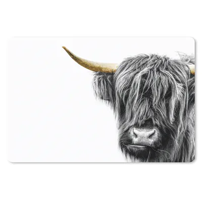 Produktbild von MuchoWow® Schreibtischunterlage Scottish Highlander - Weiß - Schwarz & Gold 60x40 cm - XXL Mauspad - Großes Mauspad