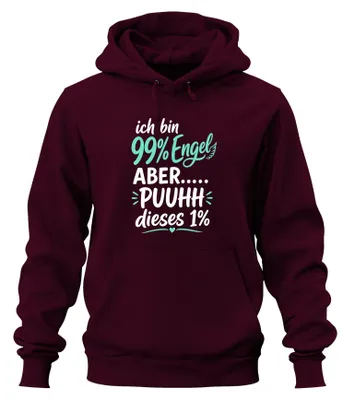 Obrázok produktu pre Som 99% anjel, ALE... Tento slogan, mikina s kapucňou, bordová farba, veľkosť XXL