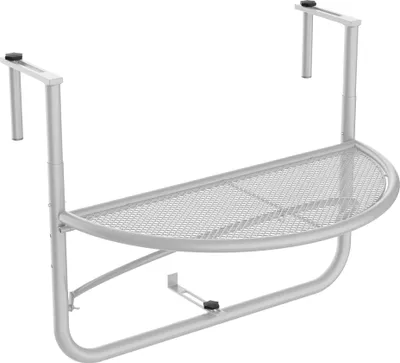 Produktbild von Balkonh?ngetisch H?ngetisch Gartentisch h?henverstellbar halbrund ?30 cm Terrasse Metall Wei? L60 x B47 x H50 cm